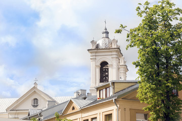 Fototapeta na wymiar Carmelite Church bell tower in Kaunas