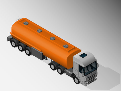 Vector Isometric Illustration Of Fuel Tanker Truck. Equipment For Cargo Delivery.