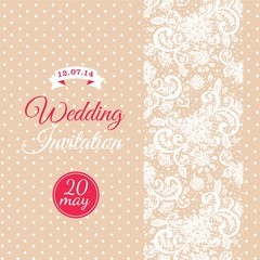 Wedding invitation with white dots and flowers