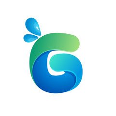Fototapeta premium Number six logo with water waves and drops.