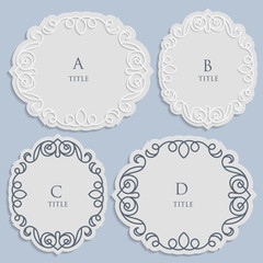 Vector label, vintage frame for an inscription, calligraphic ornament, template to cut paper , 3D effect.