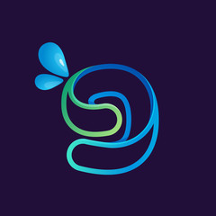 Number nine logo with water waves and drops.
