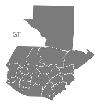Guatemala departments Map grey