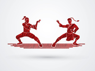Fototapety  Akcja Kung Fu gotowa do walki, zaprojektowana przy użyciu czerwonego pędzla wektor graficzny.