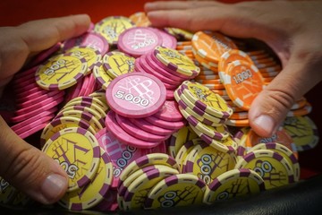 Fototapeta na wymiar Lot of won poker chips.