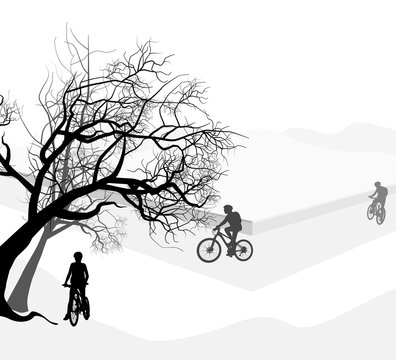 Cyclist people in the park vector nature landscape background