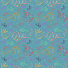 Vector fruits pattern. Fruits seamless background