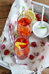 Summer drink - strawberry lemonade with mint in a glass