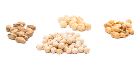 chickpeas, nuts, yellow peas