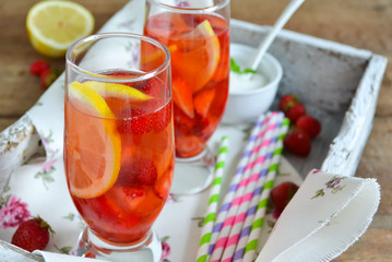 Summer drink - strawberry lemonade with mint in a glass