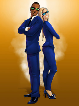  Male and Female Elegantly Dressed in Blue Secret Agents
