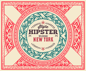 Hipster card, ornaments and floral details, Layered vector