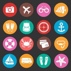 Holiday travel tourism vector icons. Summertime icon for travel holiday, illustration summer holiday icons