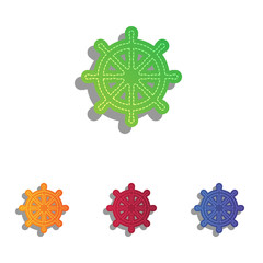 Ship wheel sign. Colorfull applique icons set.