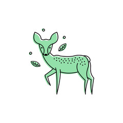 Deer logo. Vector illustration isolated on white. Line style design. Cartoon animal. Stylized deer. Outline forest animal