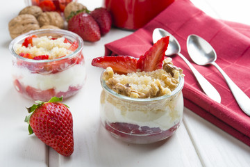 Dessert Healthy, quinoa, strawberry, nuts and yogurt.
