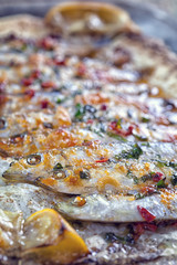 Grilled sardines on baking sheet