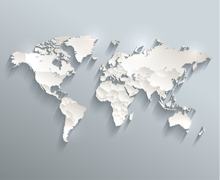 World political map 3D vector individual states separate