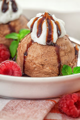 Chocolate ice cream with raspberry 