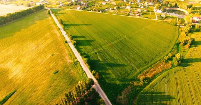 Flight Over a Large Green Field