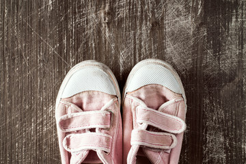 Top view of pink sneakers