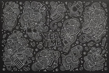 Vector doodle cartoon set of tea and coffe