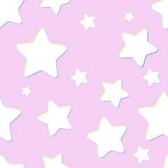 pink seamless pattern with night sky and white cartoon stars