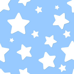 blue seamless pattern with night sky and white cartoon stars