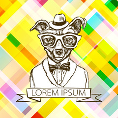 Hand Drawn Vector Fashion Portrait of Dachshund