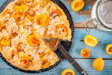 homemade pie with apricots and almonds