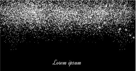 Silver glitter background.  Silver sparkles on black background