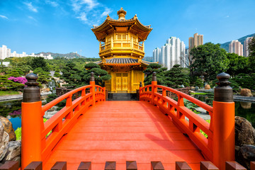 Front View The Golden Pavilion Temple in Nan Lian Garden