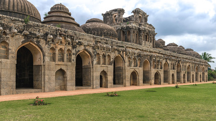 Fototapeta na wymiar Ancient ruins of Elephant Stables in Hampi, Karnataka, India