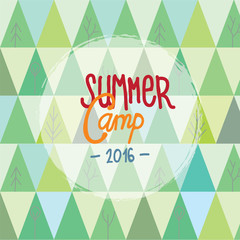 Summer camp for kids background with trees and mountains