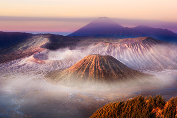 Mount Bromo twilight sky sunrise time with fog nature landscape