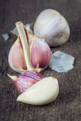 garlic on a wooden table