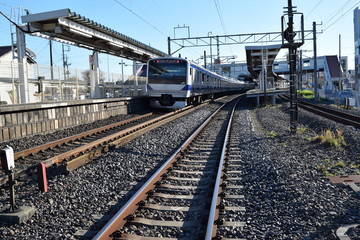 Fototapeta na wymiar 常磐線の線路 ／ 茨城県の常磐線で、JR佐貫駅近くの線路（複線）を撮影した写真です。