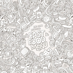 Fast food doodles elements frame background