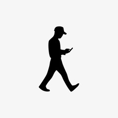 Fototapeta na wymiar Silhouette man walking with the phone in hand and playing video game. Vector illustration