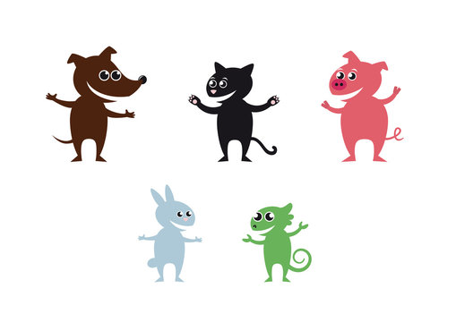 Cheerful pets. Set of icons animals. Vector cartoon animals