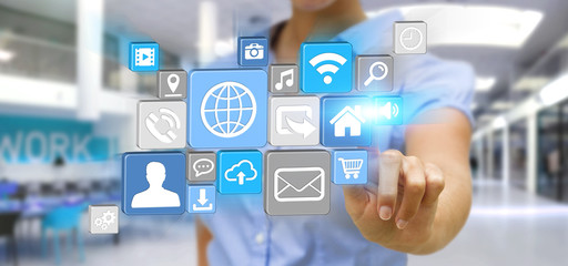 Businesswoman using modern digital icon application