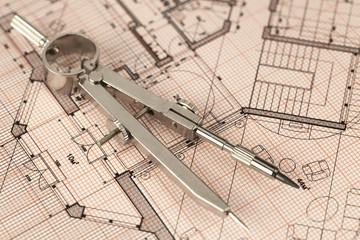 architecture blueprint -  house plan & compass