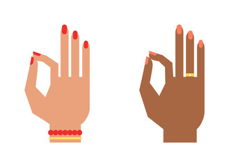 Obraz premium Okey hand success symbol, ok hand yes agreement. Ok hand signal business human agree. Best approval accept. Silhouette of hand showing symbol Ok finger thumb vector illustration.