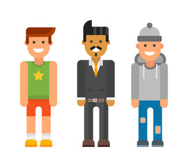 Funny handsome man with hipster modern smiling. Hipster attractive boy modern vector character. Style handsome modern hipster boy vintage stylish face. Modern style casual guy lifestyle.