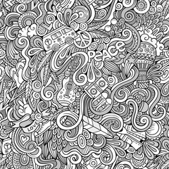Cartoon hand-drawn Doodles on the subject of Hippie style theme 