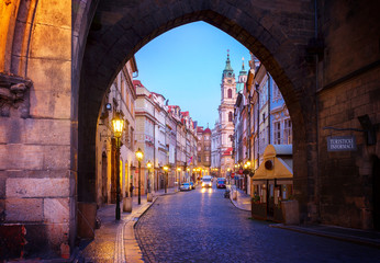 Fototapeta na wymiar entrance to Hradcany old town at night, Prague