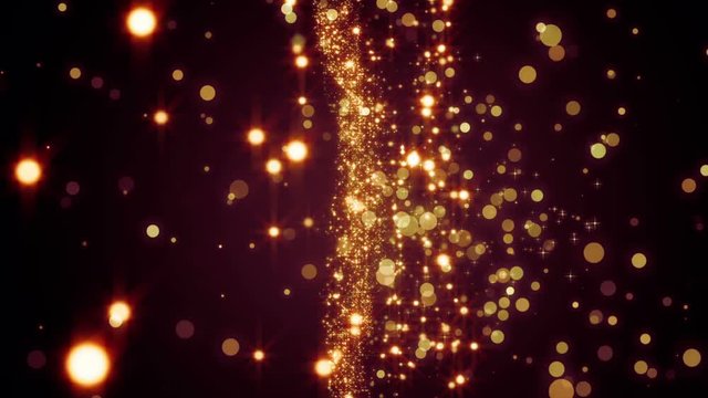  Universe orange dust with stars on black background. Motion abstract of particles. VJ Seamless loop.