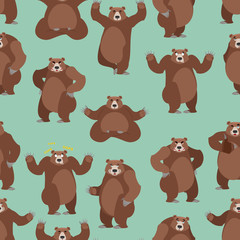 Bear seamless pattern. Grizzly ornament. Set wild animal. Forest