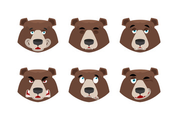 Emotions bear. Set expressions avatar grizzly. Animal good and e
