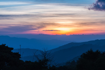 Obraz premium Mountain complex and colorful sky for background.